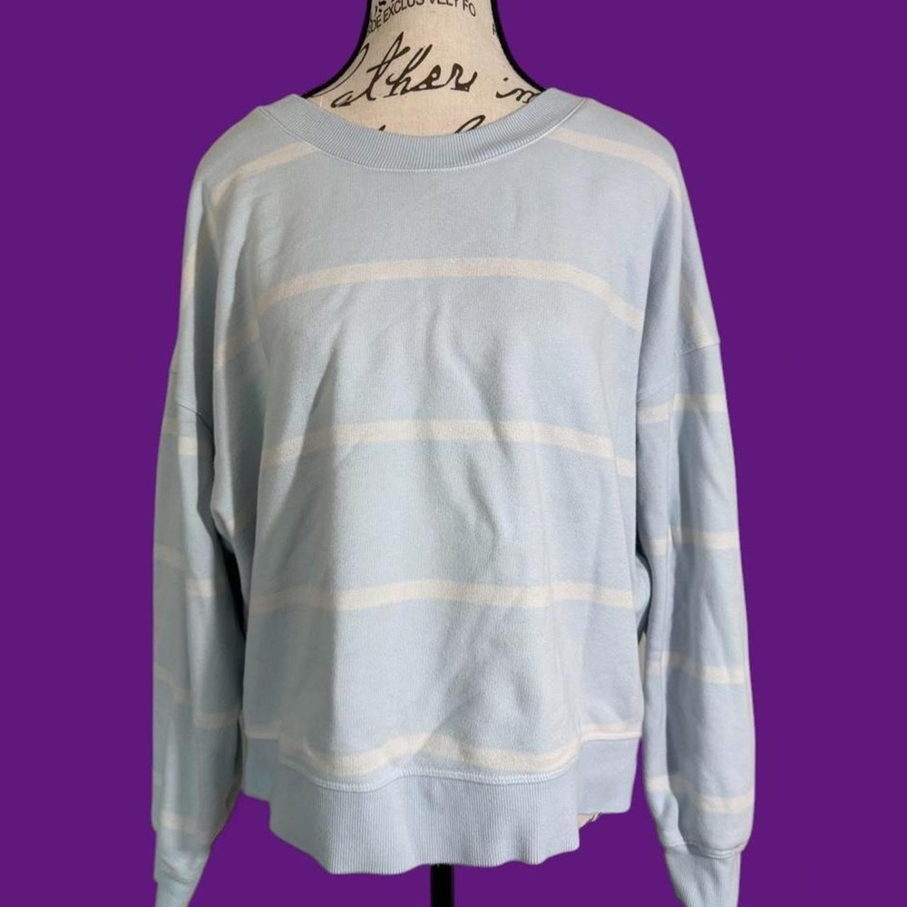 All in Motion Womens Light Blue White Striped Crewneck Sweatshirt XL Pullover
